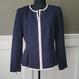 Tommy Hilfiger Navy Peplum Zip Jacket with White Trim